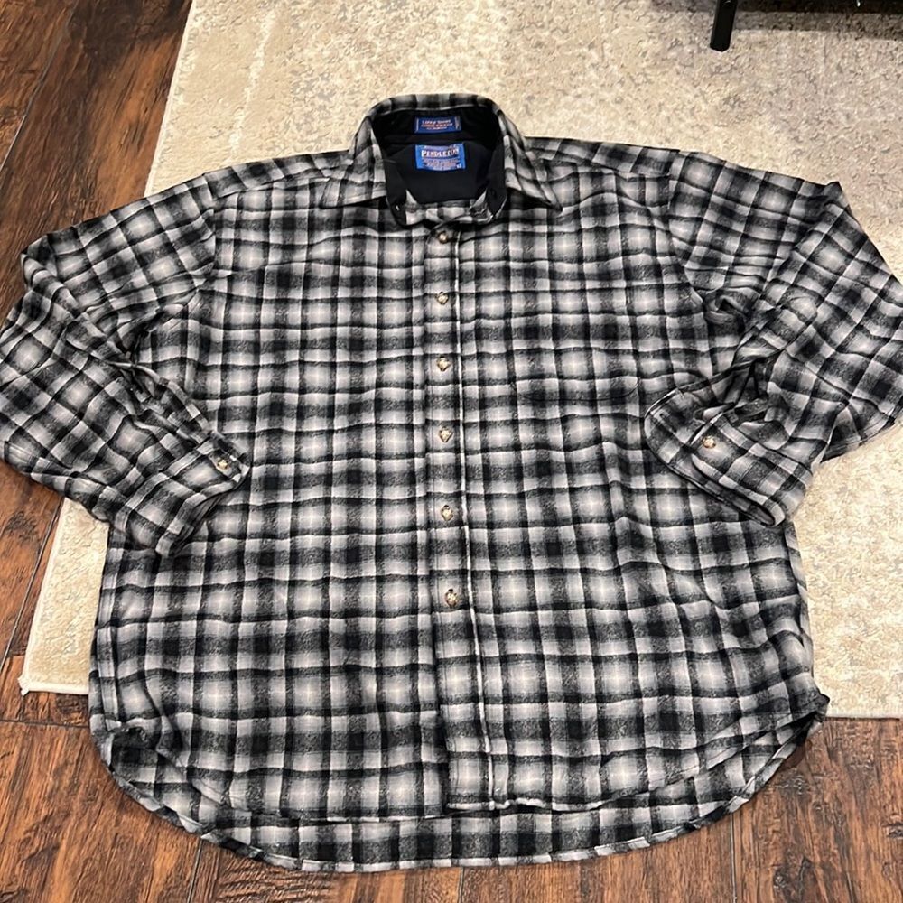 pendleton virgin‎ wool plaid lodge shirt size L EUC